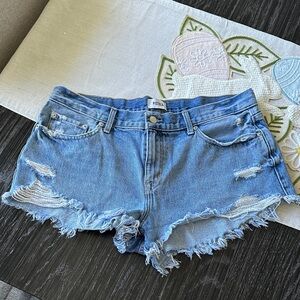 Pistola Gigi Vintage Distressed Blue 100% Cotton Raw Hem Denim Jean Shorts, 31